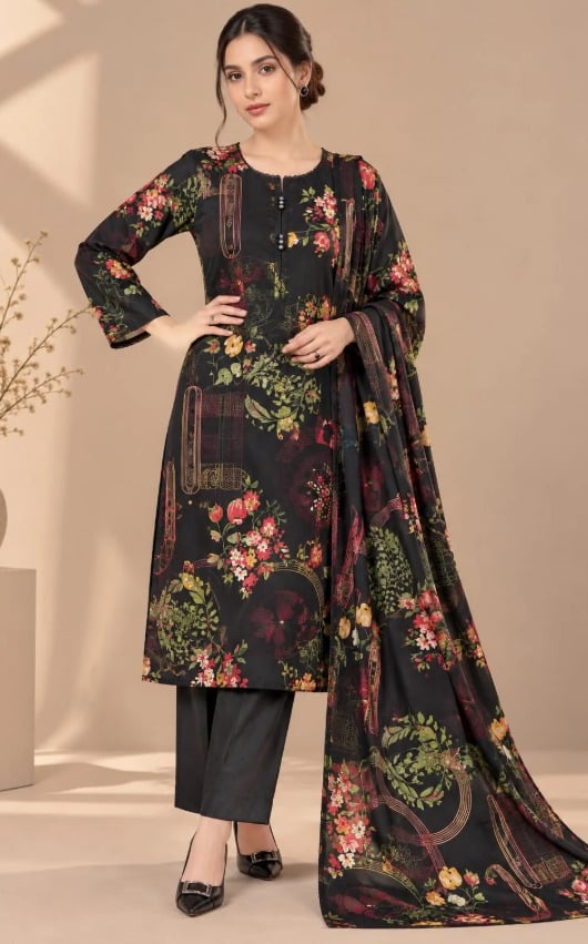Premium Printed Dhanak 3 Piece Winter Suit with Printed Shawl