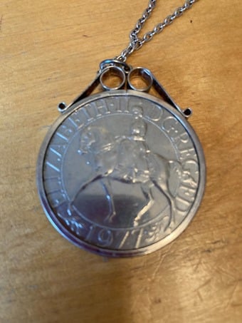 1977 Queen Elizabeth II Silver Jubilee Crown Pendant on Chain