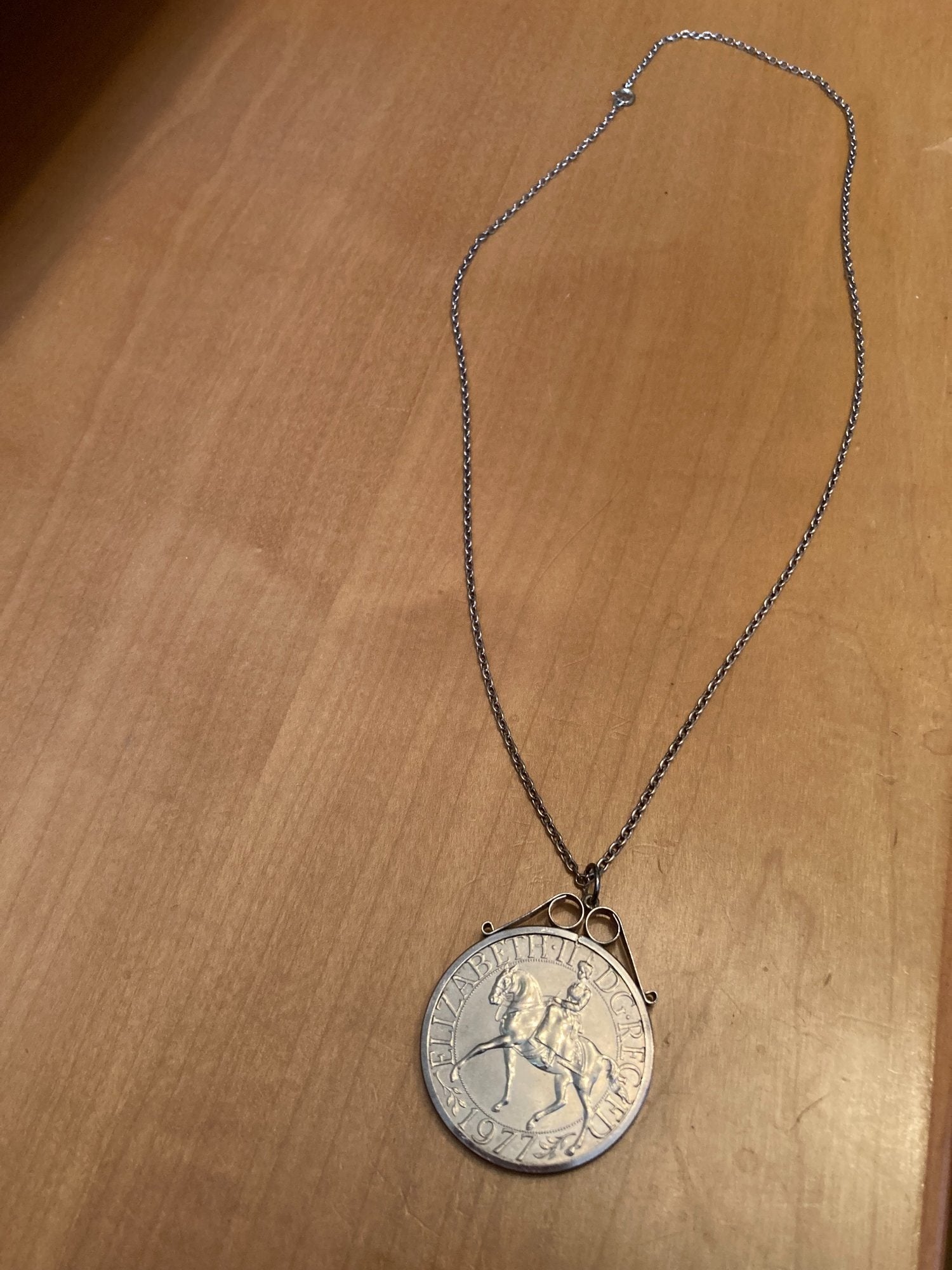 Crawley 1977 Queen Elizabeth II Silver Jubilee Crown Pendant on Chain