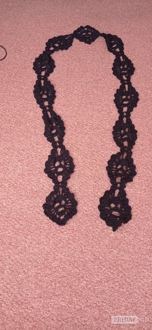 black sparkly skull scarf approx 10 ft long  hand crocheted