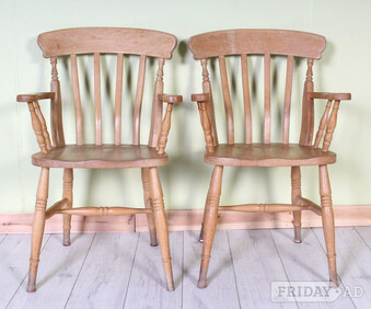 Delivery Options - 2 Rustic Slat Back Farmhouse Carver Chairs
