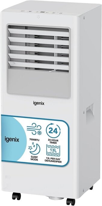 Igenix 7000 BTU Portable Air Conditioner, Dehumidifier & Fan – Wh