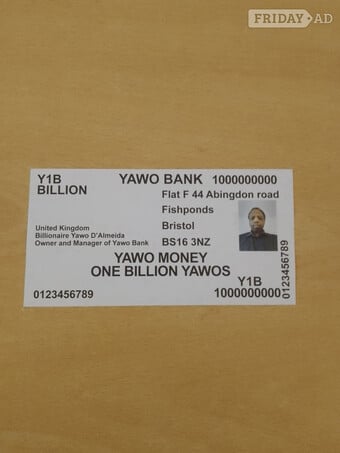 Billionaire Yawo D'almeida Y1B Banknote For Sale At £1B