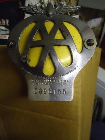 AA  CAR BADGE    METAL ORIGINAL 1950'S   COLLECTORS ITEM
