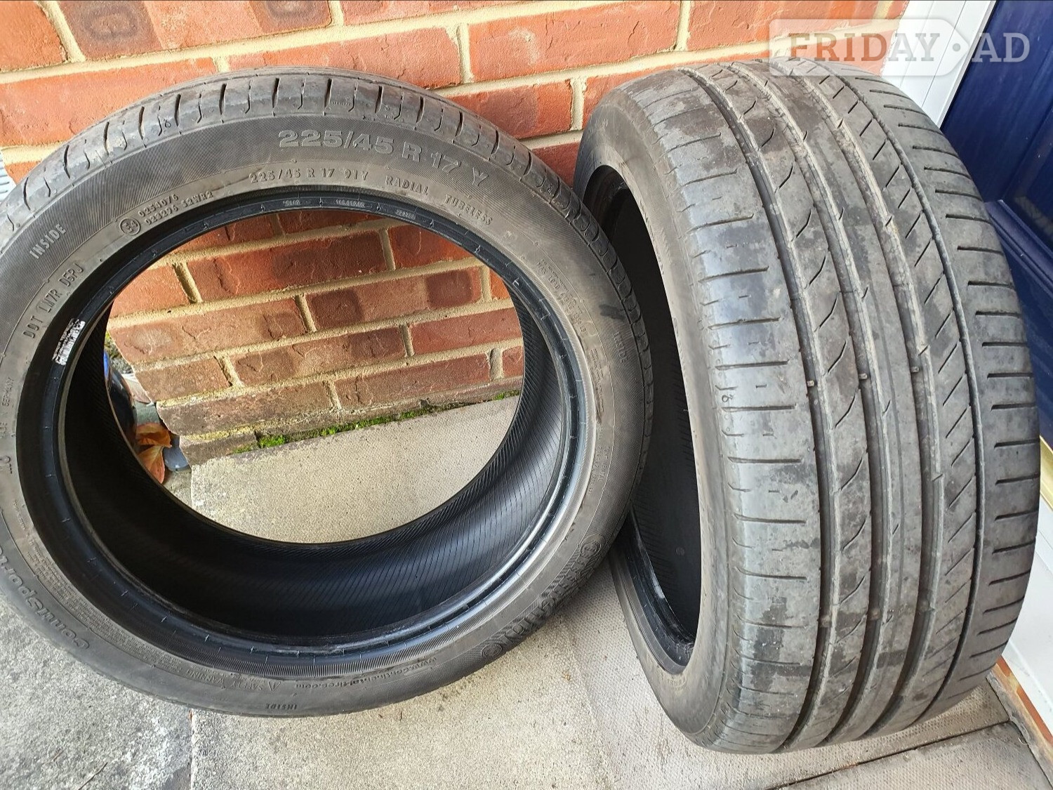 2 x CONTINENTAL CONTISPORT CONTACT 5 225 45 17 91Y WITH 5+MM in Banstead