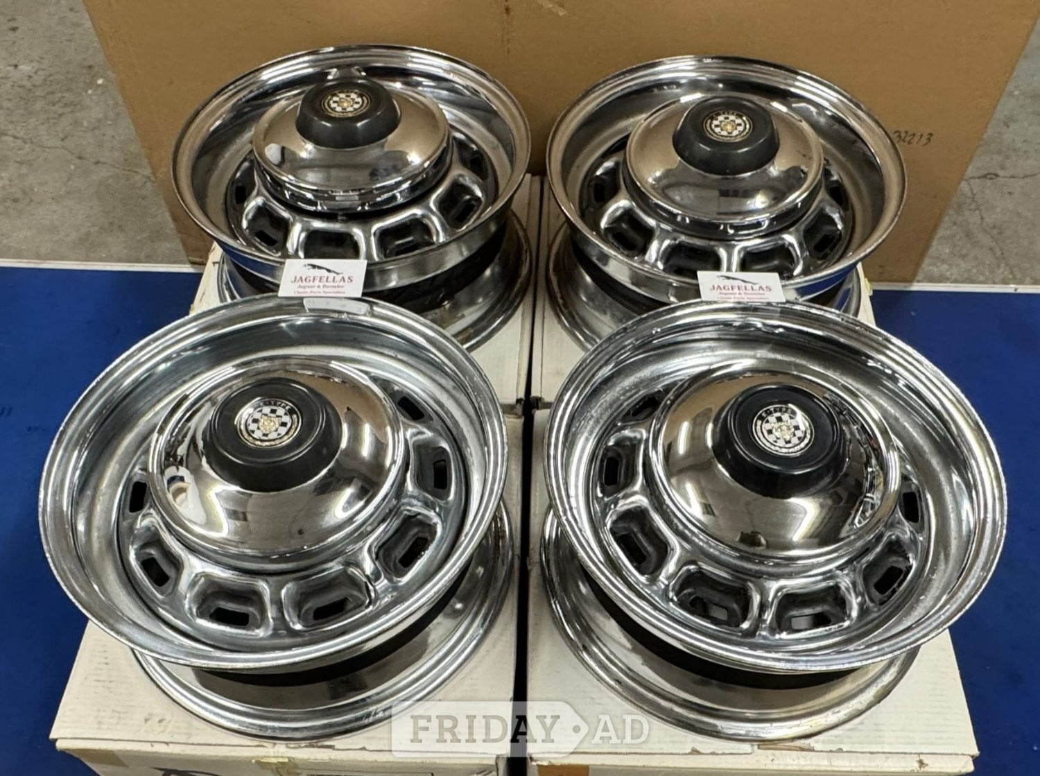 JAGUAR CHROME STEEL WHEELS E.TYPE XJ6 XJ12 XJCOUPE  - Parts & Accessories in Cheltenham