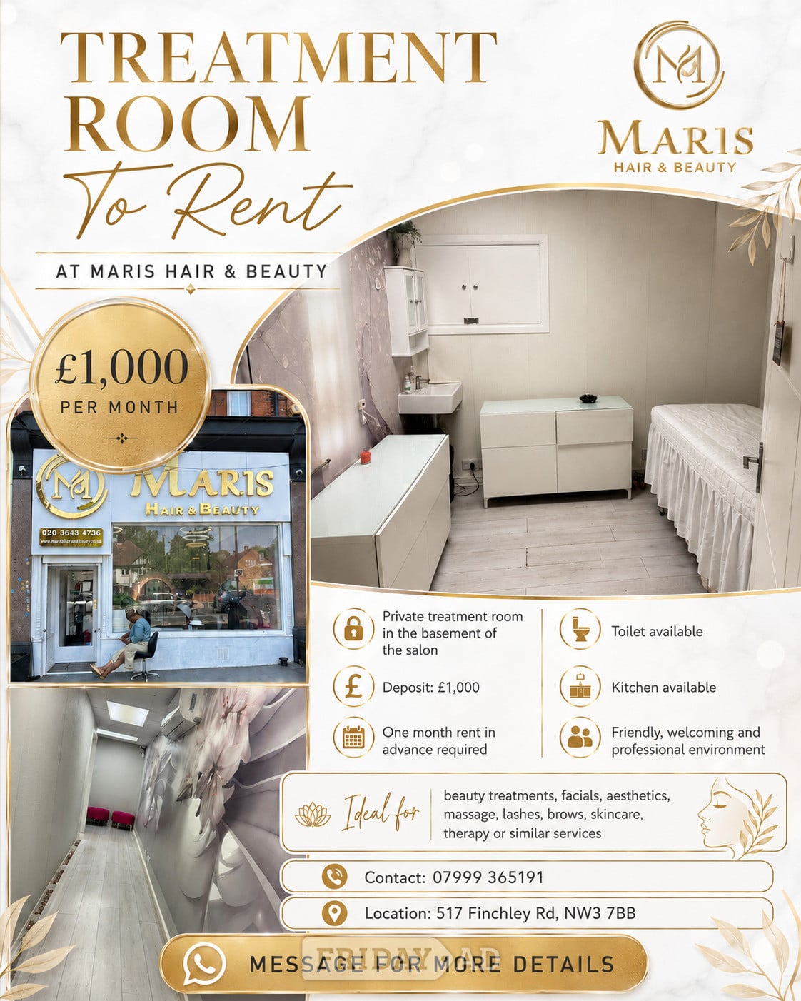 Treatment Room in a Beauty Salon in Camden