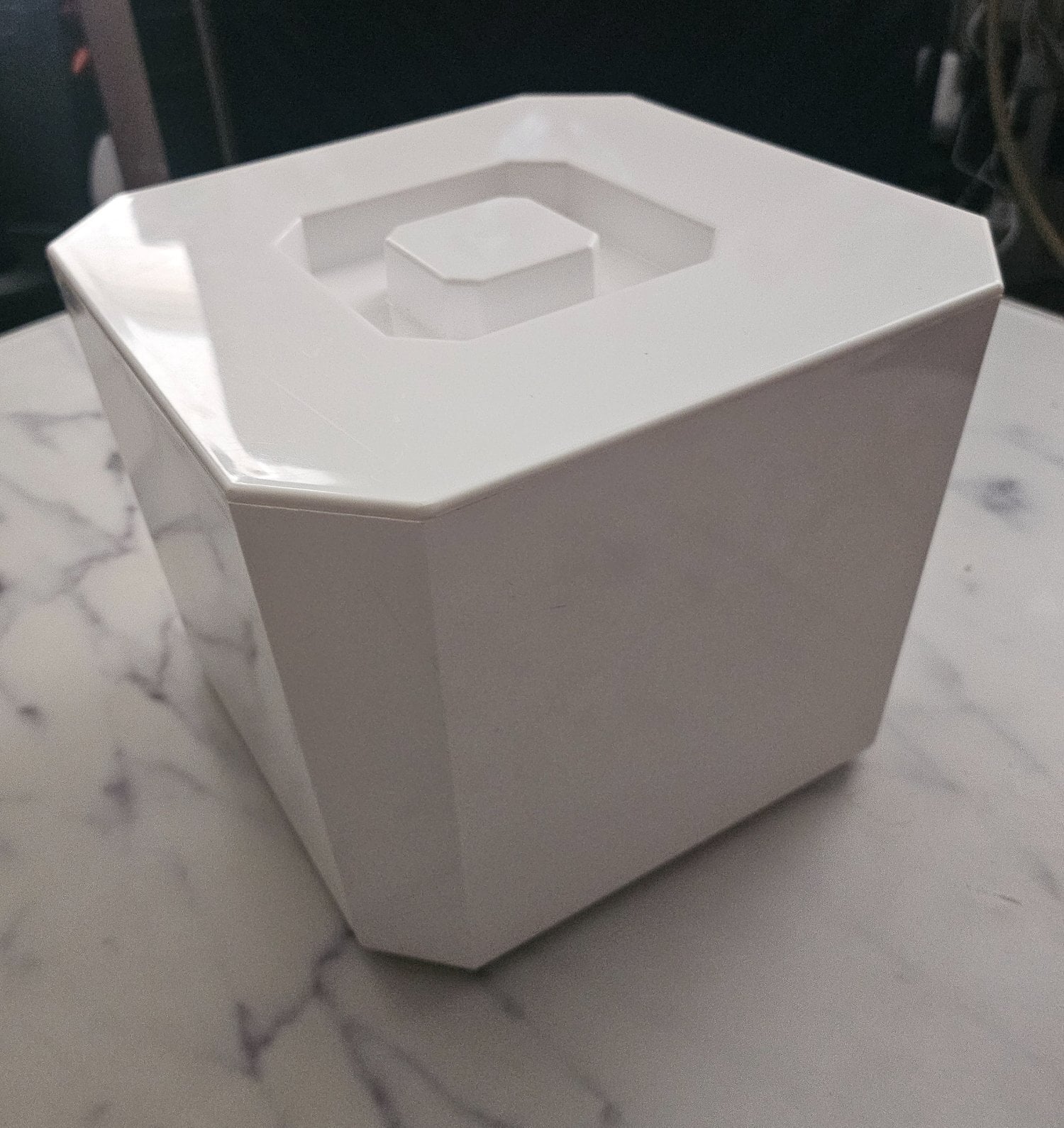 White plastic ice bucket.