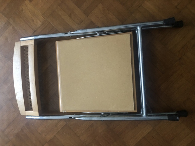 Folding stool : kids or footrest 11” X 11” X 21” high back.   Calls only