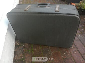 Suitcase, old, 26" x18.5", inside good condition, scuffed outside.