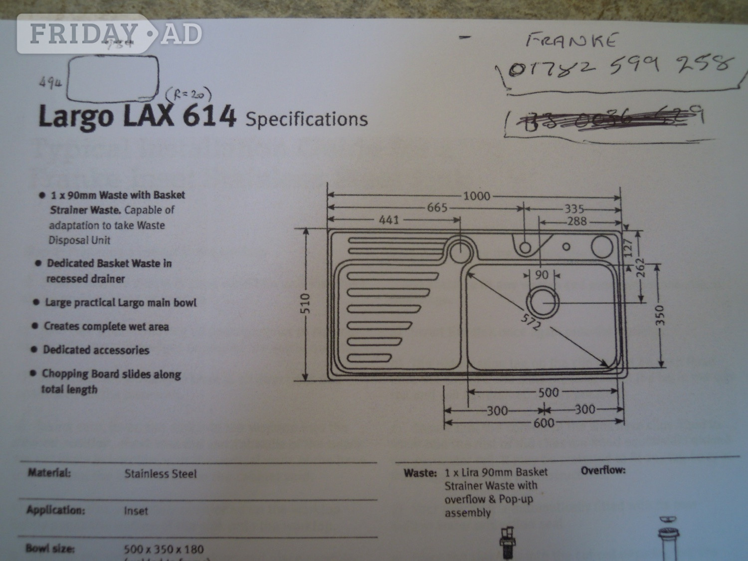Franke Largo LAX 614 LHD sink complete with accessories - DIY