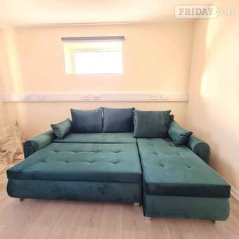 Emerald Green Corner Sofa Bed with Underneath Storage for Sale 