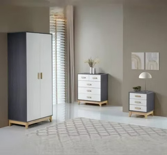 Cleveland 2 Door Wardrobe Bedroom Set - White/Grey Metal Effect